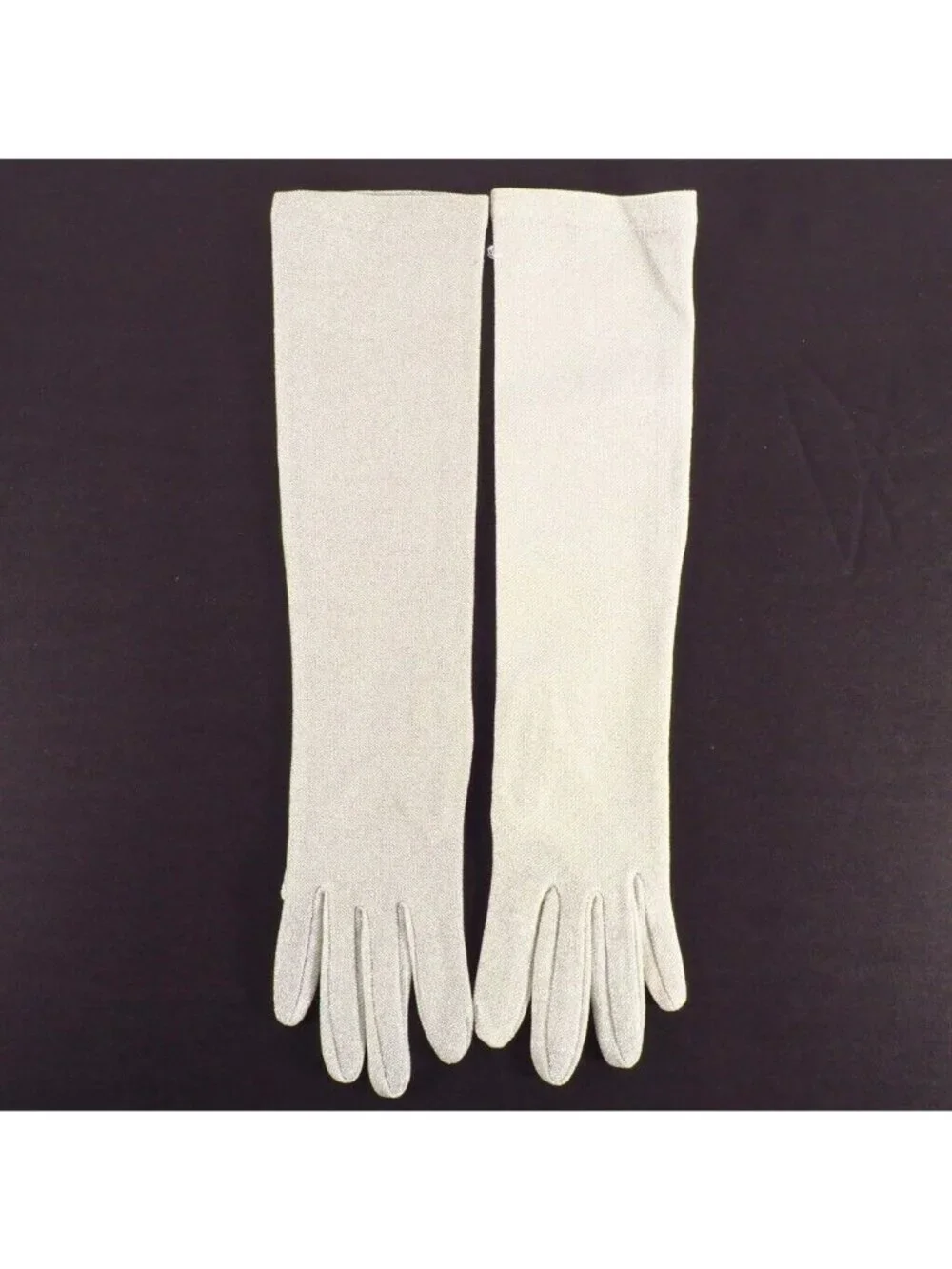 Vintage Womens Opera Gloves Size M Metalic Silver NOS 15 Inch Long Hello 80s